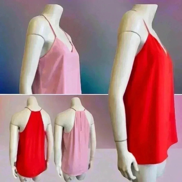 Neon Reversible Crepey Halter Tank Top Pink Orange Women’s Size Medium - Picture 1 of 11